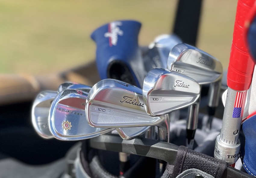 2023 Titleist T100 Irons in the bag on the course