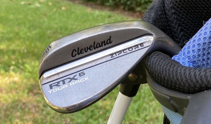 The Cleveland RTX 6 ZipCore Tour Rack wedge in golf bag